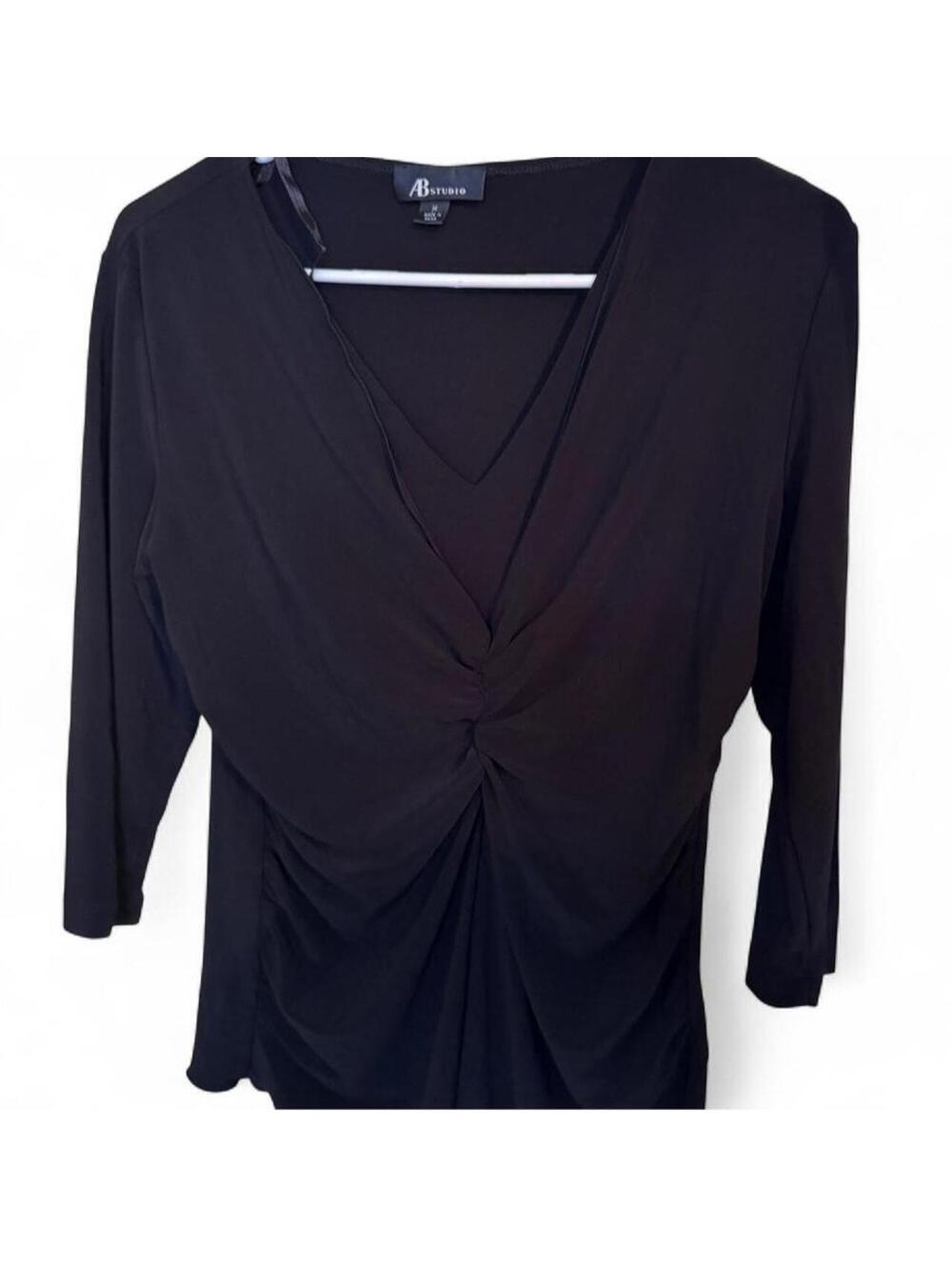 AB Studio black long sleeve top with ruched front.
